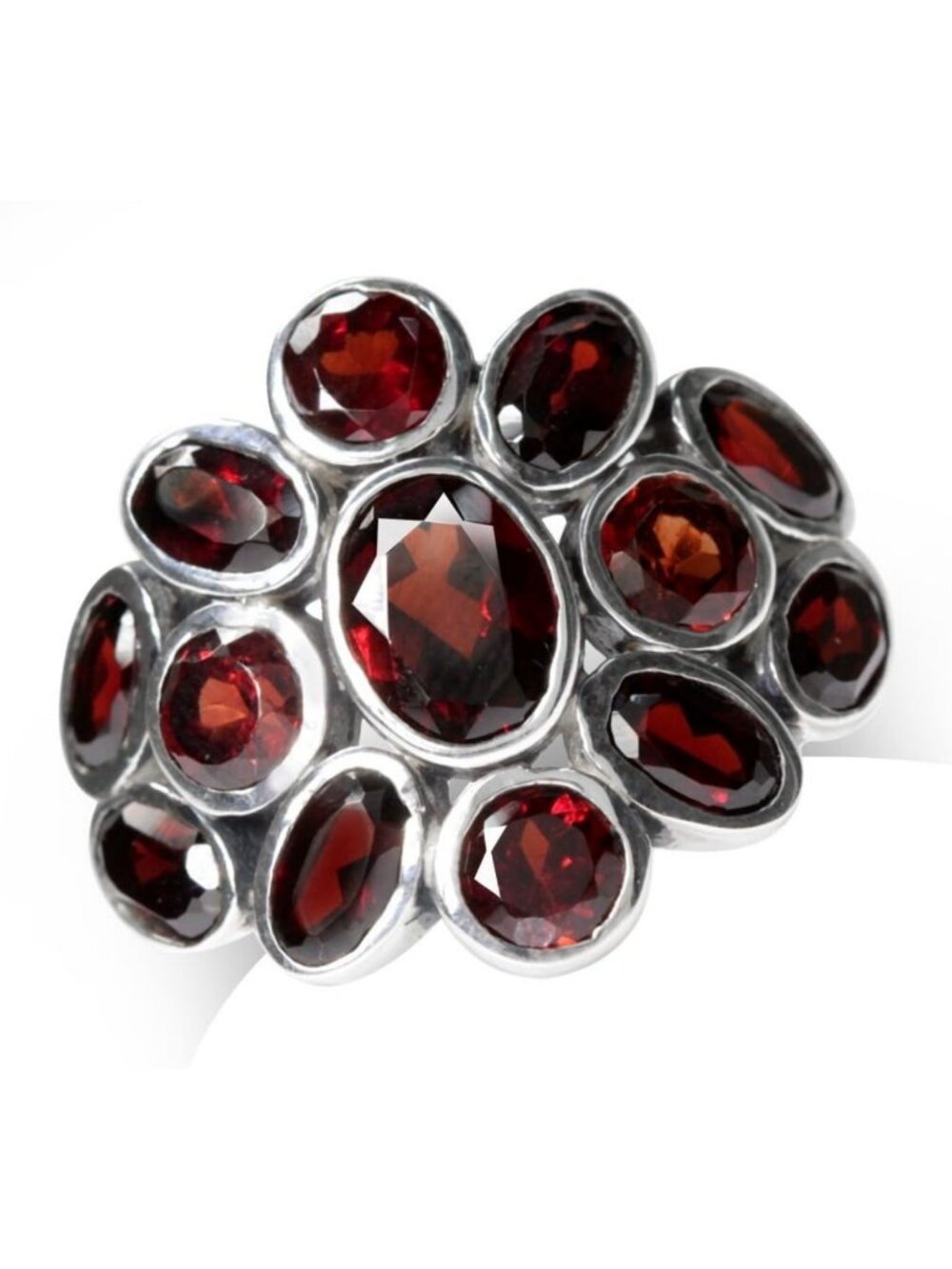 Stunning 4.75ct Natural Garnet Cluster Cocktail Ring in White Gold Plated